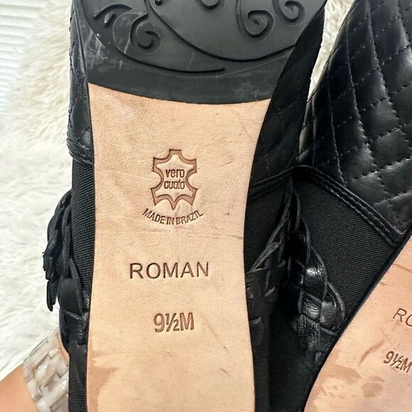 Brighton Roman Ankle Booties 3” Heel Braid Accent Black‎ Leather sz 9.5 M - Picture 10 of 10